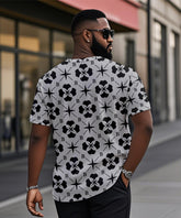 Men's Plus Size Daily Casual Grey Diamond Geometric Letter Print Henry Collar Button Short Sleeve T-Shirt